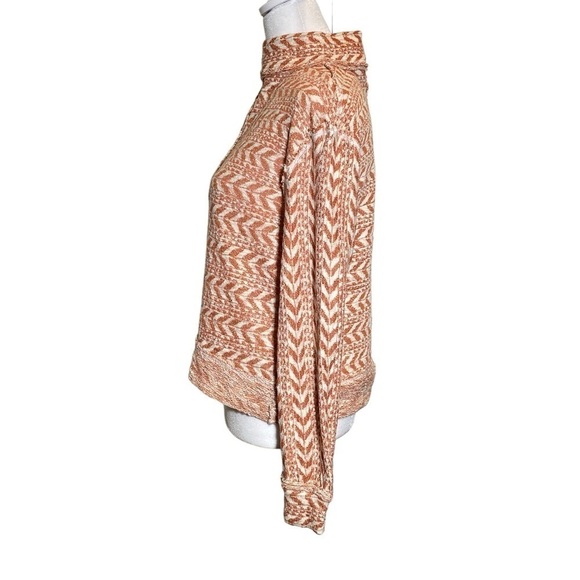 BKE women's Small raw edge mock neck knit long sleeve top burnt orange white - Picture 7 of 10